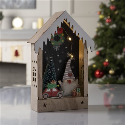 Светодиодная фигура «Домик с эльфом» 14×29×5.5 см, дерево, батарейки AAAx2 (не в комплекте), свечение тёплое белое