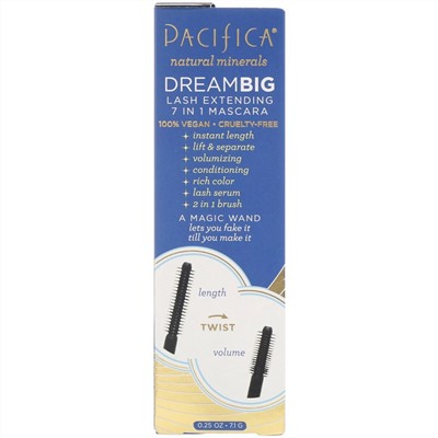 Pacifica, Dream Big, тушь, удлиняющая ресницы «7 в 1», черная, 7,1 г (0,25 унции)