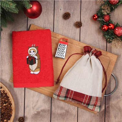 Набор в мешочке «Этель» Sweet cat: полотенце 35×60 см, тёрка 7.7×3.7×3 см