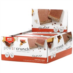 BNRG, Power Crunch Protein Energy Bar, S'mores, 12 Bars, 1.4 oz (40 g) Each
