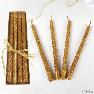 Свеча стержень 4 штук 20 см набор витая / BQ-1 /уп 144/ золото