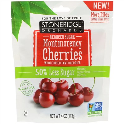 Stoneridge Orchards, Вишня Монморенси, сушеная цельная вишня, с пониженным содержанием сахара, 113 г (4 унции)