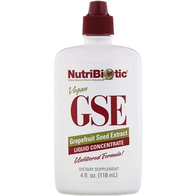 NutriBiotic, веганский экстракт семян грейпфрута GSE, жидкий концентрат, 118 мл (4 жидк. унции)