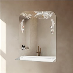 Зеркало интерьерное настенное «Райские птицы», с пескоструйной графикой, с фьюзингом, с полочкой, 35×45 см