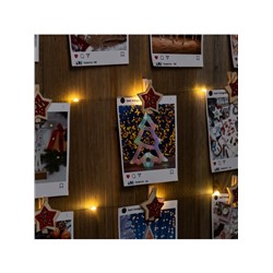 Гирлянда «Нить» 2 м роса с насадками «Прищепки-звёздочки», IP20, серебристая нить, 20 LED, батарейки ААх2 (не в комплекте), свечение тёплое белое