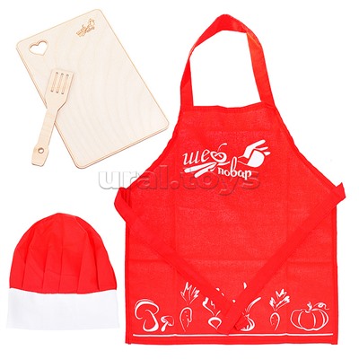 Набор Шеф-повар (фартук, колпак, доска, лопатка)  х/б
