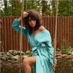 Халат вафельный женский удлинённый Экономь и Я размер 42-44, цвет небесный, 100% хлопок, 200 г/м²