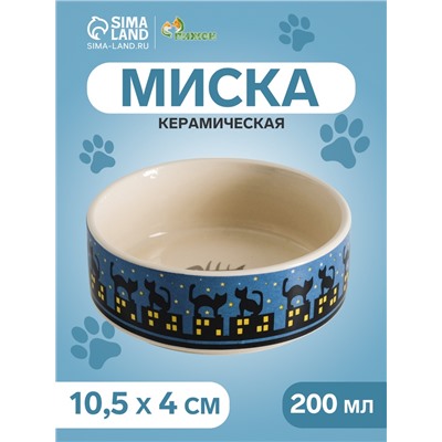 Миска керамическая «Ночные кошки» 200 мл - 10.5×10.5×4 см, синяя/белая
