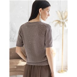 Джемпер с V вырезом и коротким рукавом из хлопковой пряжи с пайетками