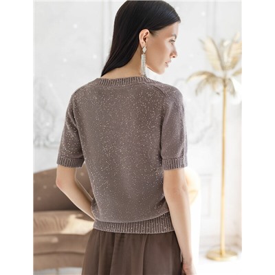 Джемпер с V вырезом и коротким рукавом из хлопковой пряжи с пайетками