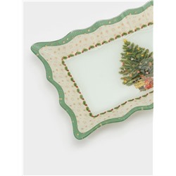 Блюдо новогоднее сервировочное Доляна «Рождественская ель», 29.5×19.5 см, стекло, белое, зелёное