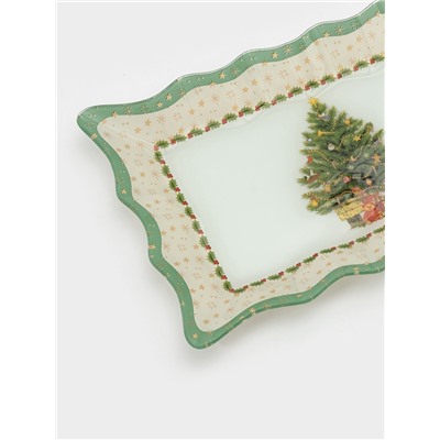 Блюдо новогоднее сервировочное Доляна «Рождественская ель», 29.5×19.5 см, стекло, белое, зелёное