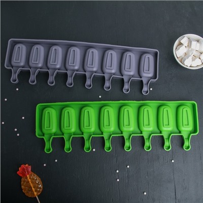 Форма для мороженого Доляна «Эскимо», силикон, 42×12 см, 8 ячеек (6.8×3.8 см), МИКС