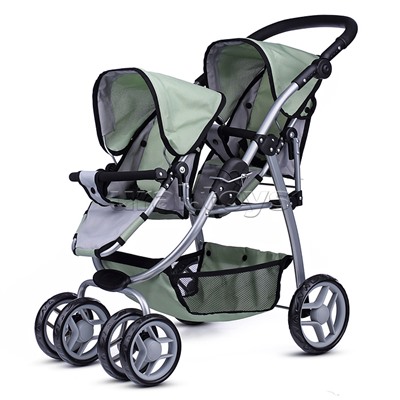 Коляска для кукол (для двойни)металлическая,прогулочная,с тентом,с корзиной,в пакете