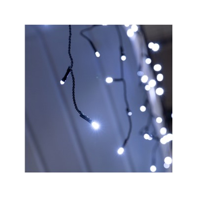 Гирлянда «Бахрома» 3×0.6 м, IP44, УМС, тёмная нить, 100 LED, свечение белое, мерцание, 24 В