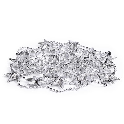 Бусы новогодние "Серебряные" со звёздами (3,5м)в пакете