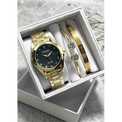 Подарочный набор для женщин часы, 2 браслета + коробка #22853313