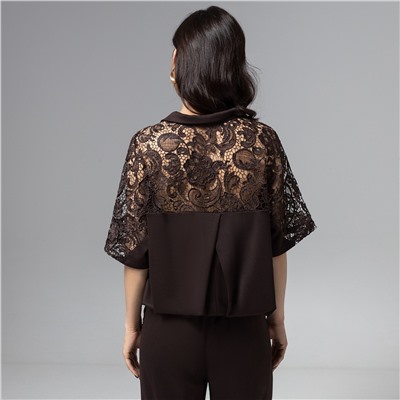 Рубашка, комбинированный с кружевом, Стильное дежавю (горький шоколад)