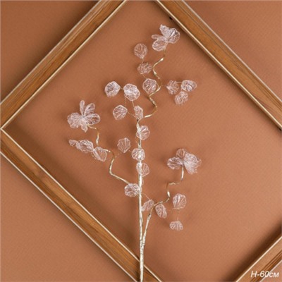 Ветка декоративная стеклярус 60 см / SA23659 /уп 360/серебро