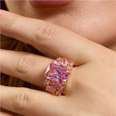 Кольцо 19 р ювелирная бижутерия коллекция "Дубай", покрытие позолота, вставка: фианиты, цвет: розовый, арт.313.352-19