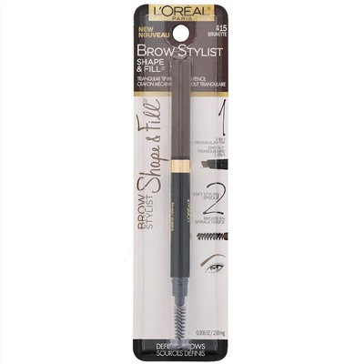 L'Oreal, Карандаш для бровей Brow Stylist Shape & Fill, оттенок 415 «Брюнет», 250 мг
