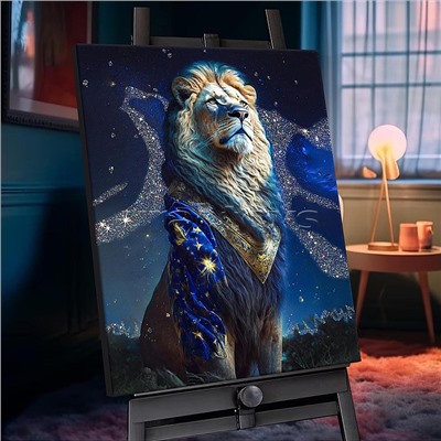 Картина по номерам 40х50 "Царь зверей" с кристаллами из хрусталя (20 цветов)