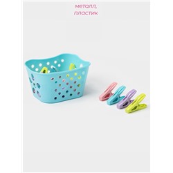 Прищепки для белья в синей корзинке Доляна, 6 см, 20 шт., МИКС