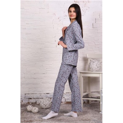 Пижама-костюм для девочки арт. ПД-006 (Зайцы на самокатах серые)