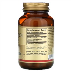 Solgar, Resveratrol, 500 мг, 30 растительных капсул