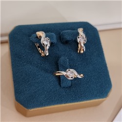 Комплект ювелирной бижутерии коллекция "Дубай" серьги и кольцо 18 р, покрытие позолота, вставка: фианит, цвет: прозрачный, арт.217.503-18