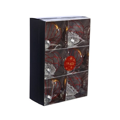 Ёлочные шары новогодние «Лирой», набор 6 шт., d=8 см, красно-белый