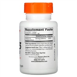 Doctor's Best, витамин D3, 50 мкг (2000 МЕ), 180 капсул