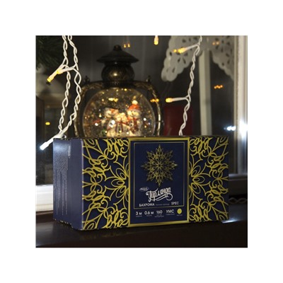 Гирлянда «Бахрома» 3×0.6 м, IP44, УМС, белая нить, 160 LED, свечение жёлтое, мерцание белым, 220 В