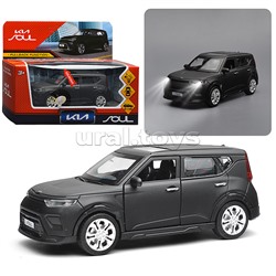 Машина металл KIA soul 12 см, (свет-звук, двер, черный матовый)инерц., в коробке