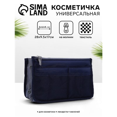 Косметичка-органайзер дорожная, на молниях, с ручками, карманами, синяя