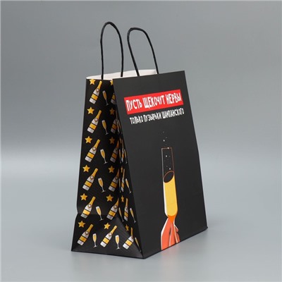 Пакет подарочный новогодний крафтовый «Шампанское», 28×32×15 см