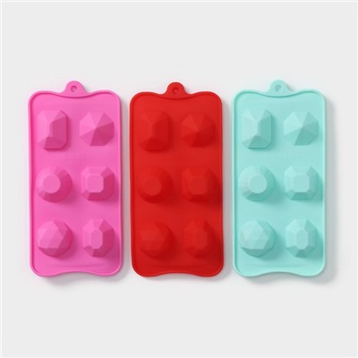Форма для льда Доляна «Драгоценные камни», силикон, 22.5×10.6 см, 6 ячеек (d=4 см), цвет МИКС