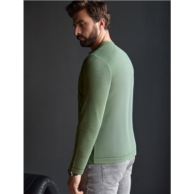 Джемпер хенли из полотна пике с меланжевым плетением с эластаном