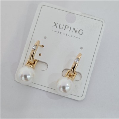Серьги коллекция "Xuping" покрытие позолота, вставка: искусственный жемчуг и фианиты, арт.004.049