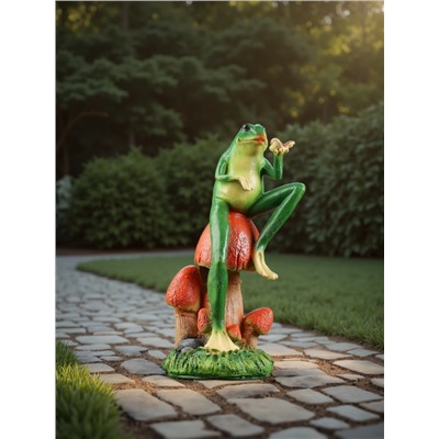 Садовая фигура из полистоуна «Лягушка с бабочкой», 39×14×14 см