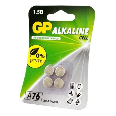 Батарейка алкалиновая GP, LR44 (G13, V13GA, A76)-4BL, 1.5 В, блистер, 4 шт.