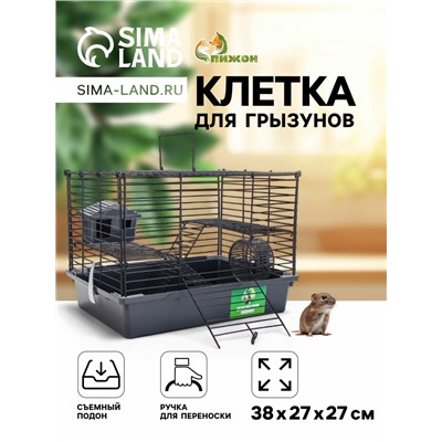 Клетка для грызунов «Пижон», 38×27×27 см, складная, домик, миска, колесо, серая