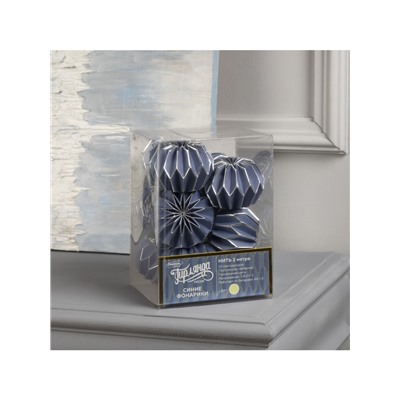 Гирлянда «Нить» 2 м с насадками «Синий фонарик», IP20, прозрачная нить, 10 LED, батарейки AAx2 (нет в комплекте), свечение тёплое белое