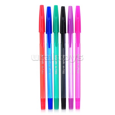 Набор ручек шариковых Stylus, 6 цв., пулевидный пиш.узел 0.7мм, корпус пластиковый полупрозрачный цветной, сменный стержень 140 мм, ПВХ-упаковка с европодвесом