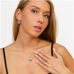 Комплект ювелирной бижутерии Итальянское золото (покрытие желтое 14к), серьги крупные, кулон и кольцо 18 р, покрытие позолота и посеребрение, вставка: фианиты, цвет: прозрачный и сиреневый, арт. 213.0