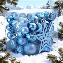 Набор новогодних украшений "Синий иней" (45шт х 4, 6, 8 см)