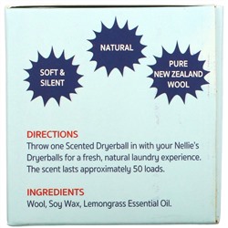 Nellie's, Scented Wool Dryerball, Lemongrass, 50 Loads