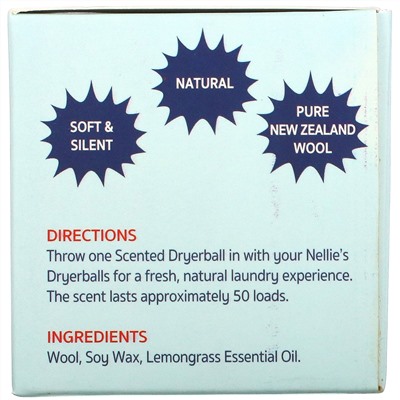 Nellie's, Scented Wool Dryerball, Lemongrass, 50 Loads