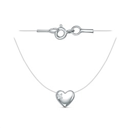 Колье из серебра с фианитом родированное (на леске) - Сердце ЛС-030скр