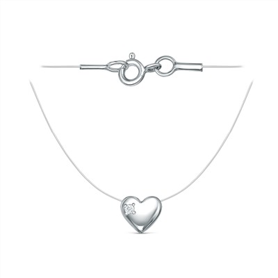 Колье из серебра с фианитом родированное (на леске) - Сердце ЛС-030скр